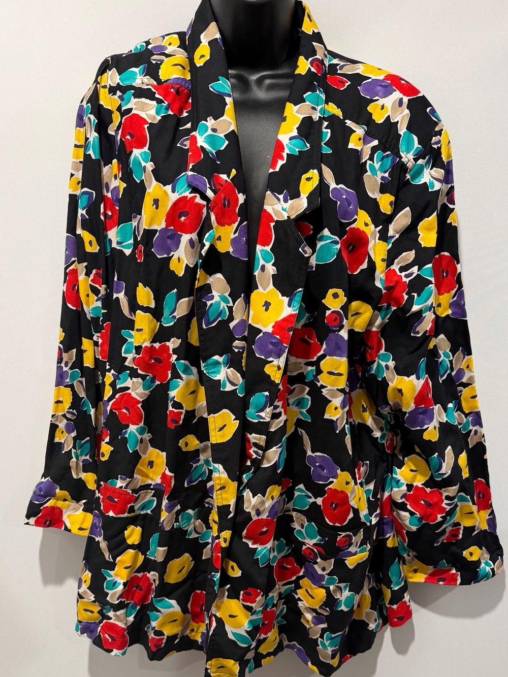 Vintage Colorayons by SK & Company Bold Floral Blazer Duster Jacket Plus Size 3X